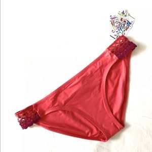 Rebecca Virtue pink crochet bikini bottoms low cut